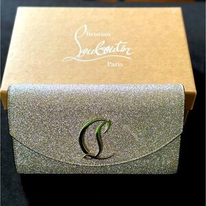 Christian Louboutin silver glitter small chain crossbody purse